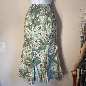 Multiples Floral Midi Skirt Smocked Waist Cotton Lined Tulip Hem Pull On L